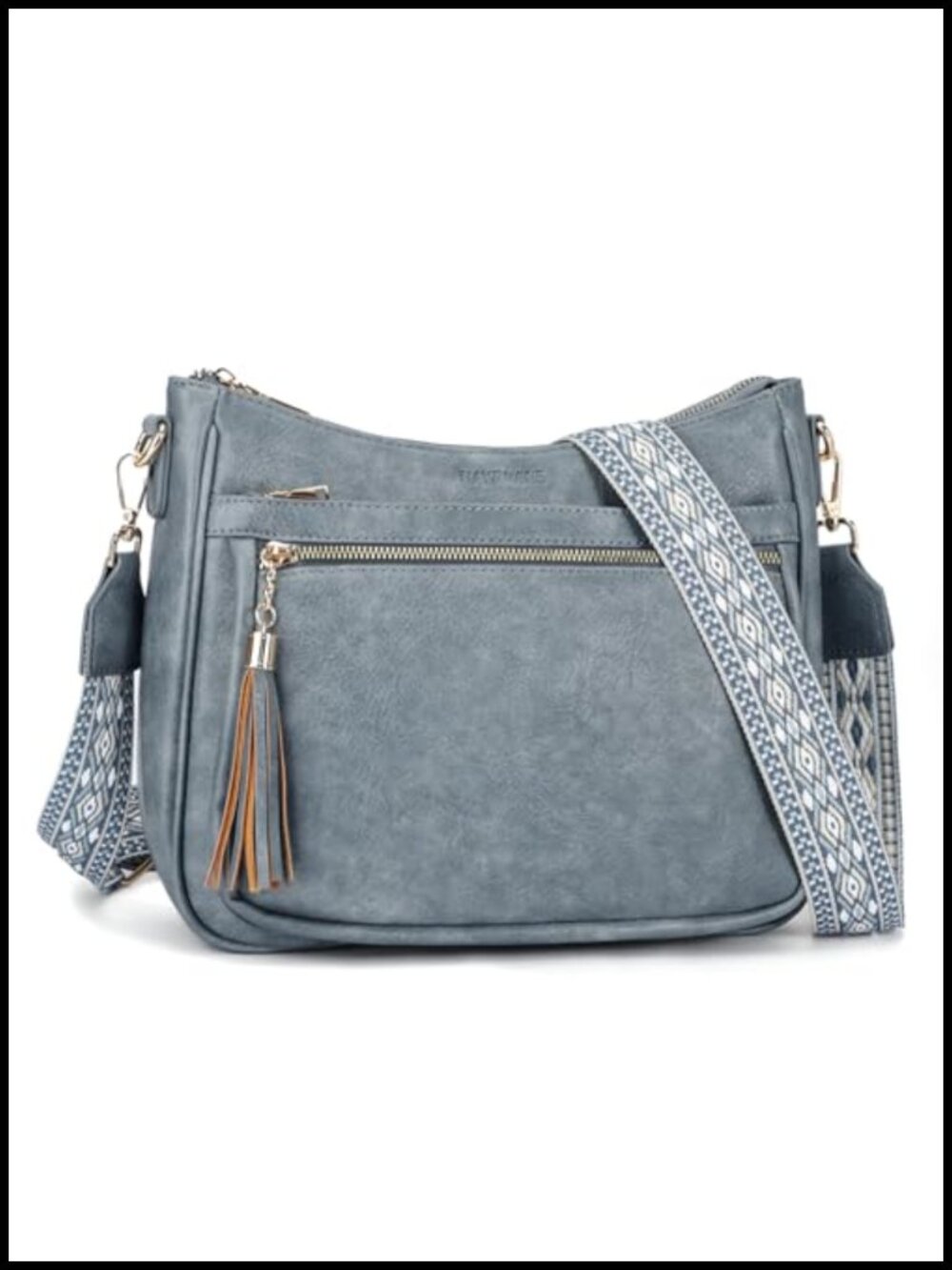 Vegan Leather Crossbody Bag Medium Multi Pocket Shoulder Purse with Tassel